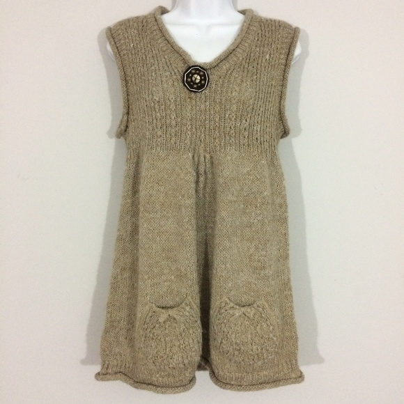 Yvos Sweaters - Yvos Womens L Tan & Gold Sleeveless Tank Sweater